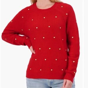 Lucky Brand red crew neck gold heart stud long sleeve sweater 2024 Valentines